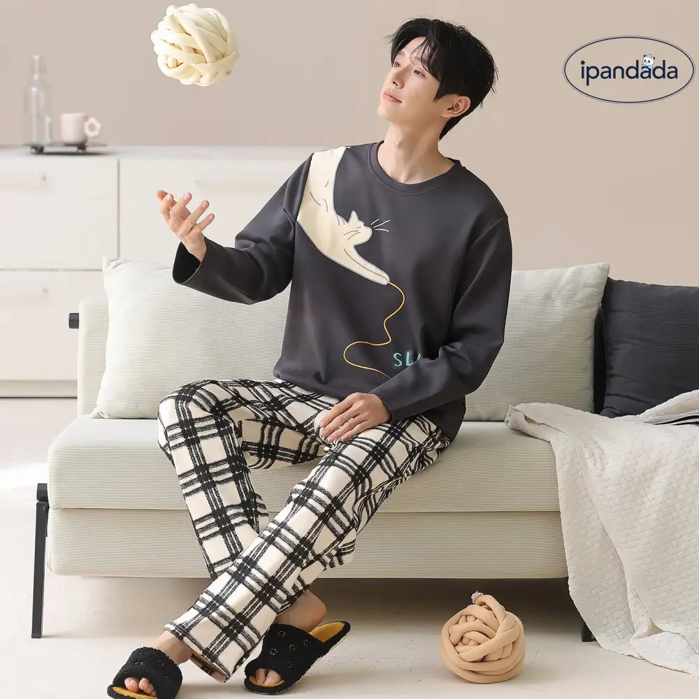 男性用 純綿 パジャマ 春秋冬モデル ゆったりフィット リラックススタイル 高級感デザイン ホームウェアセット ID3143