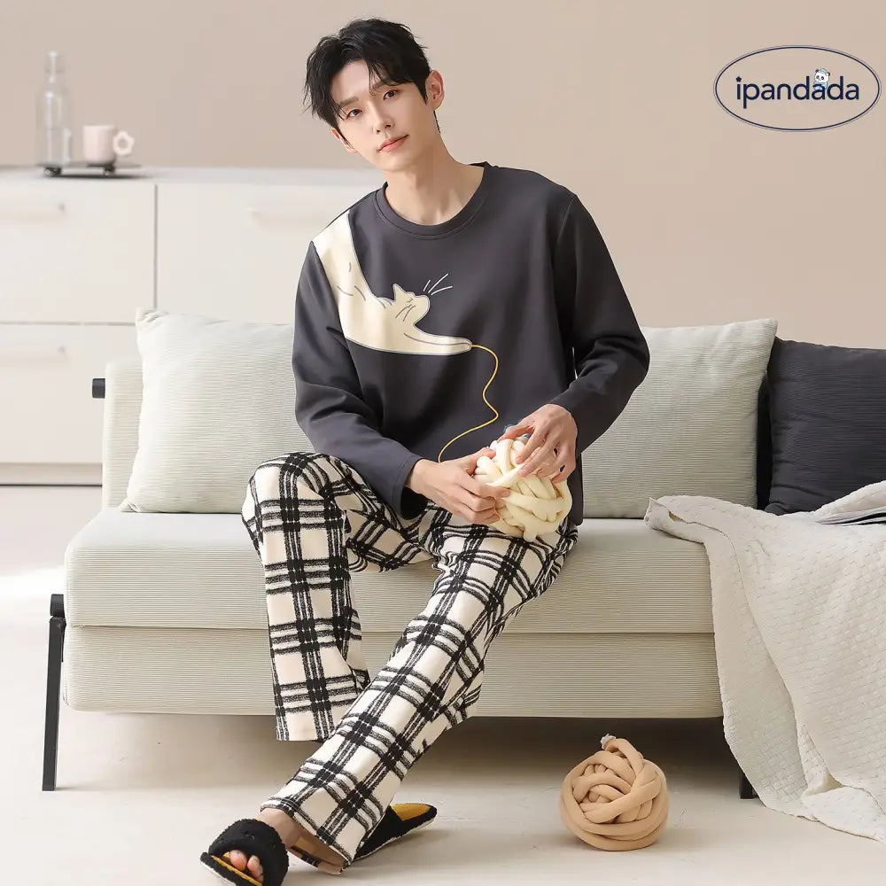 男性用 純綿 パジャマ 春秋冬モデル ゆったりフィット リラックススタイル 高級感デザイン ホームウェアセット ID3143