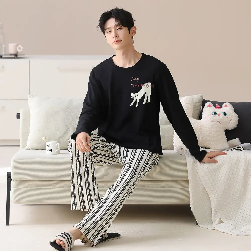 男性用 純綿 パジャマ 春秋冬モデル ゆったりフィット リラックススタイル 高級感デザイン ホームウェアセット ID3143 タイプ⑧ / L