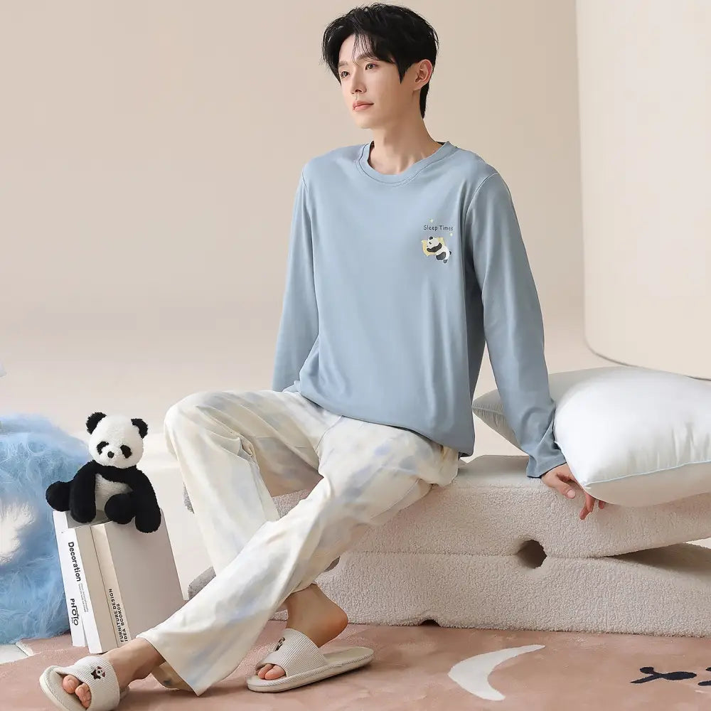 男性用 純綿 パジャマ 春秋冬モデル ゆったりフィット リラックススタイル 高級感デザイン ホームウェアセット ID3143 タイプ⑥ / L