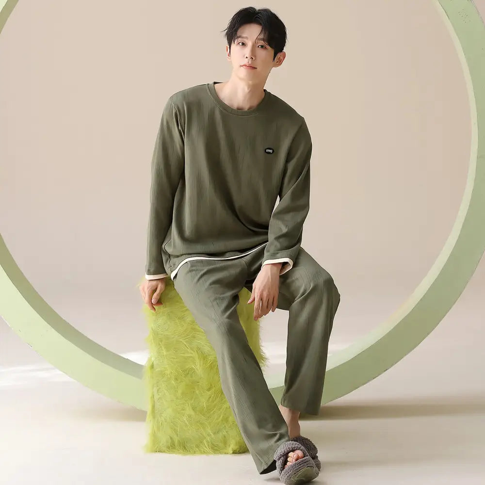 男性用 純綿 パジャマ 春秋冬モデル ゆったりフィット リラックススタイル 高級感デザイン ホームウェアセット ID3143 タイプ⑤ / L