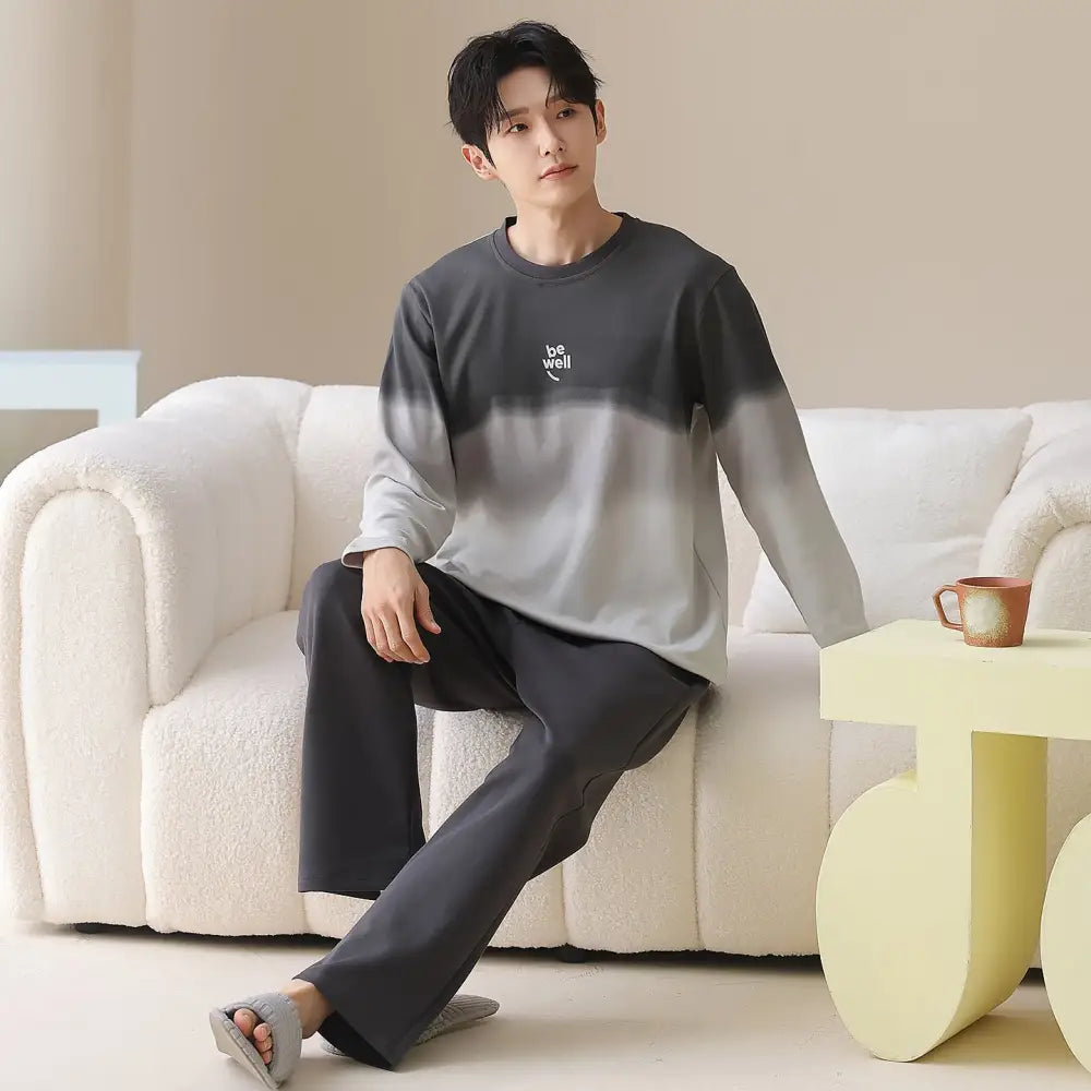 男性用 純綿 パジャマ 春秋冬モデル ゆったりフィット リラックススタイル 高級感デザイン ホームウェアセット ID3143 タイプ③ / L