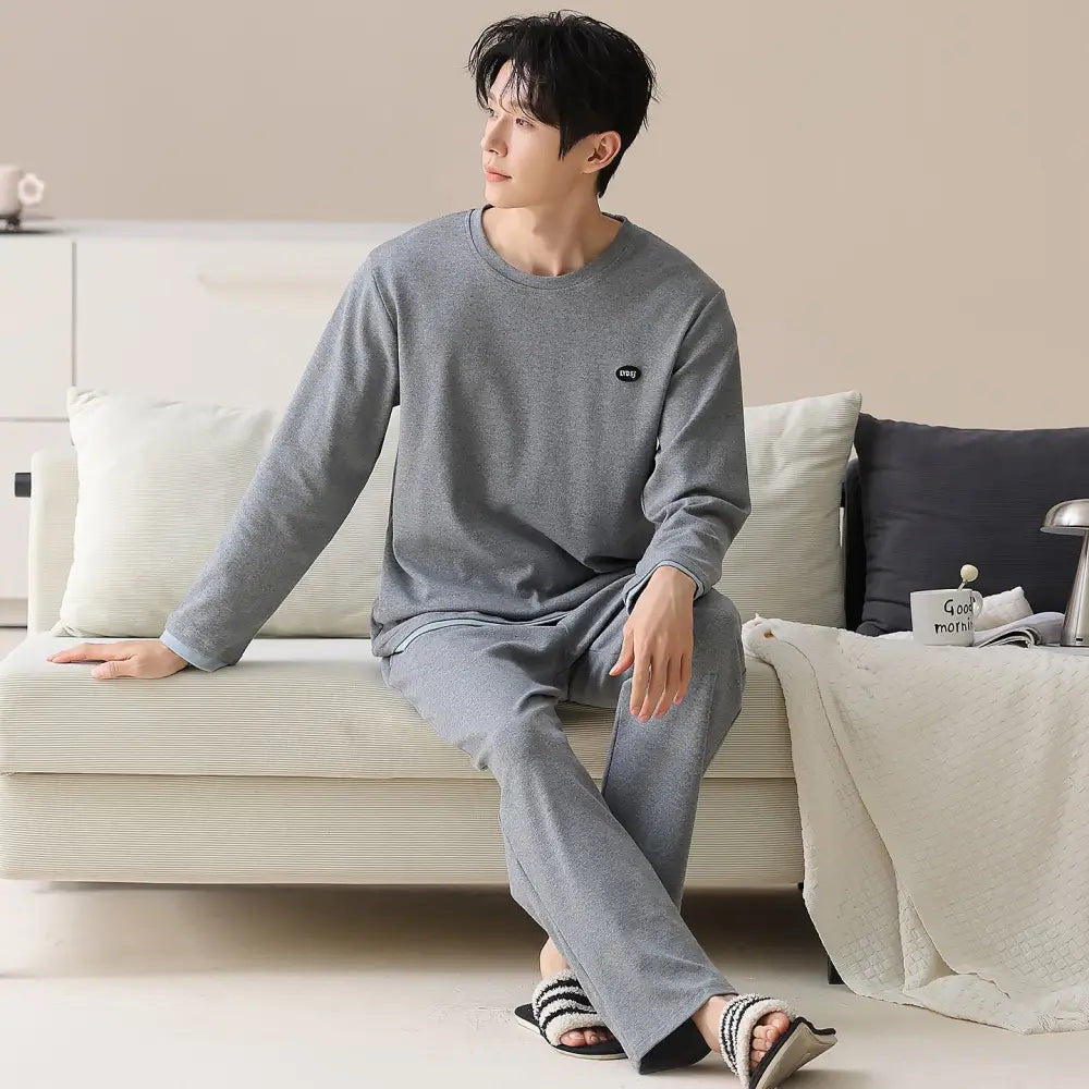 男性用 純綿 パジャマ 春秋冬モデル ゆったりフィット リラックススタイル 高級感デザイン ホームウェアセット ID3143 タイプ④ / L