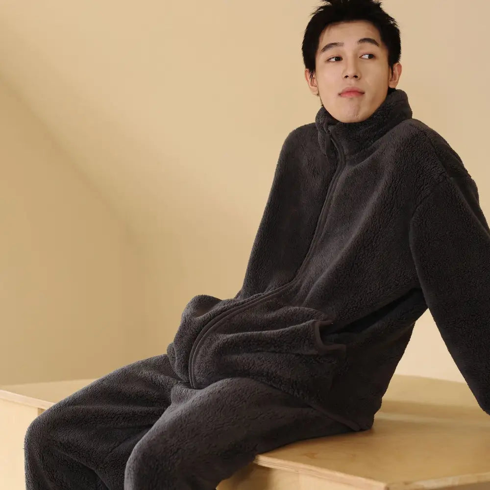男性用 パジャマ 冬季 新作 暖かいフリース 起毛加厚 保温 リラックススタイル ホームウェアセット ID3095 ダークグレー / フリー メンズ＞セットアップ