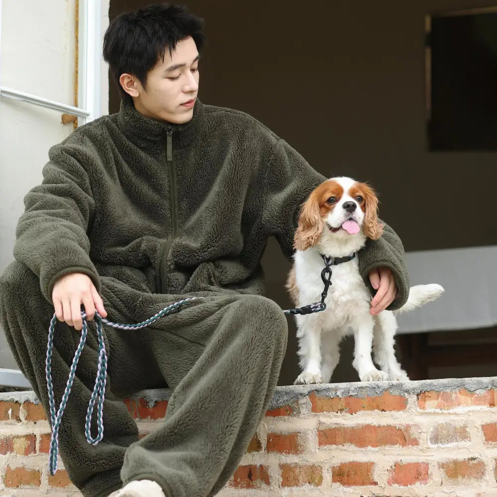 男性用 パジャマ 冬季 新作 暖かいフリース 起毛加厚 保温 リラックススタイル ホームウェアセット ID3095 グリーン / フリー メンズ＞セットアップ