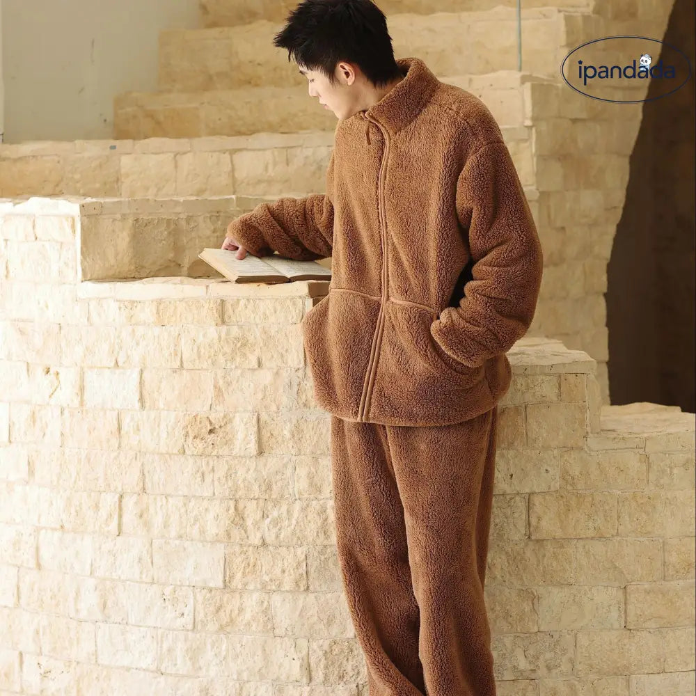 男性用 パジャマ 冬季 新作 暖かいフリース 起毛加厚 保温 リラックススタイル ホームウェアセット ID3095 メンズ＞セットアップ