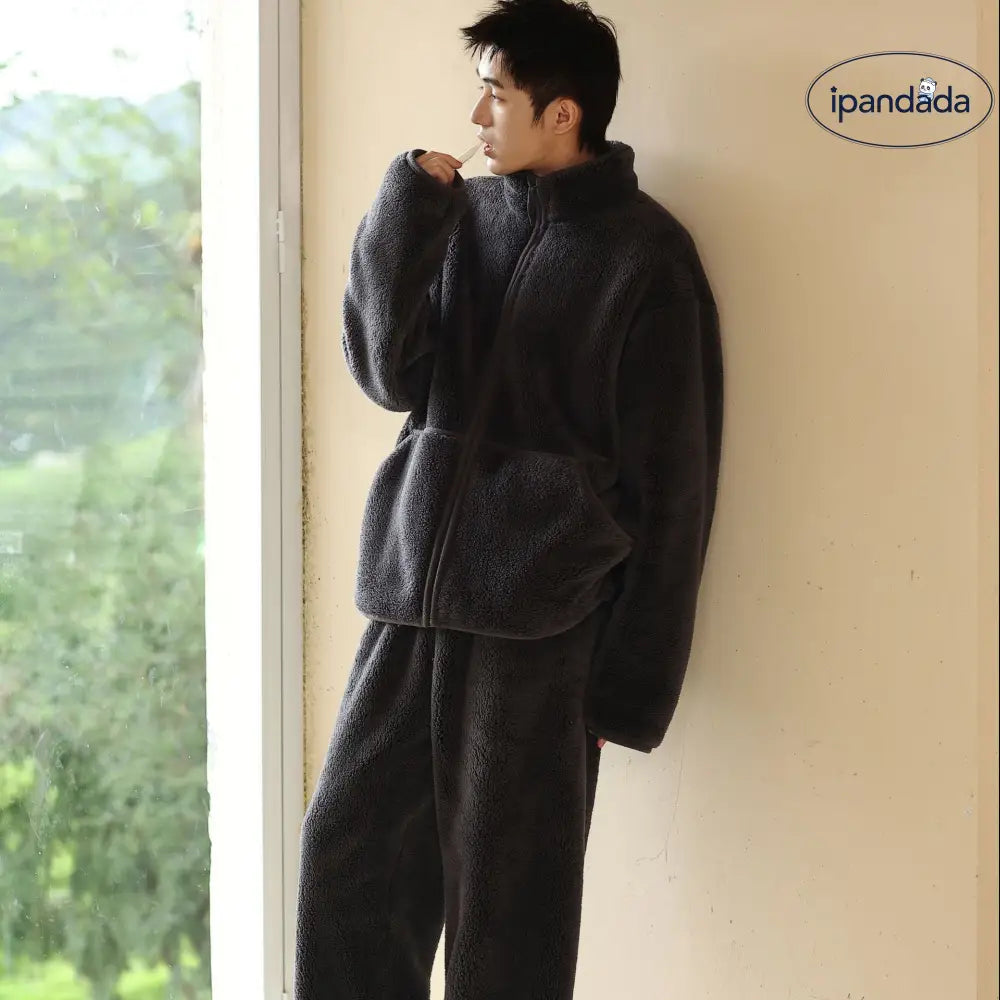 男性用 パジャマ 冬季 新作 暖かいフリース 起毛加厚 保温 リラックススタイル ホームウェアセット ID3095 メンズ＞セットアップ