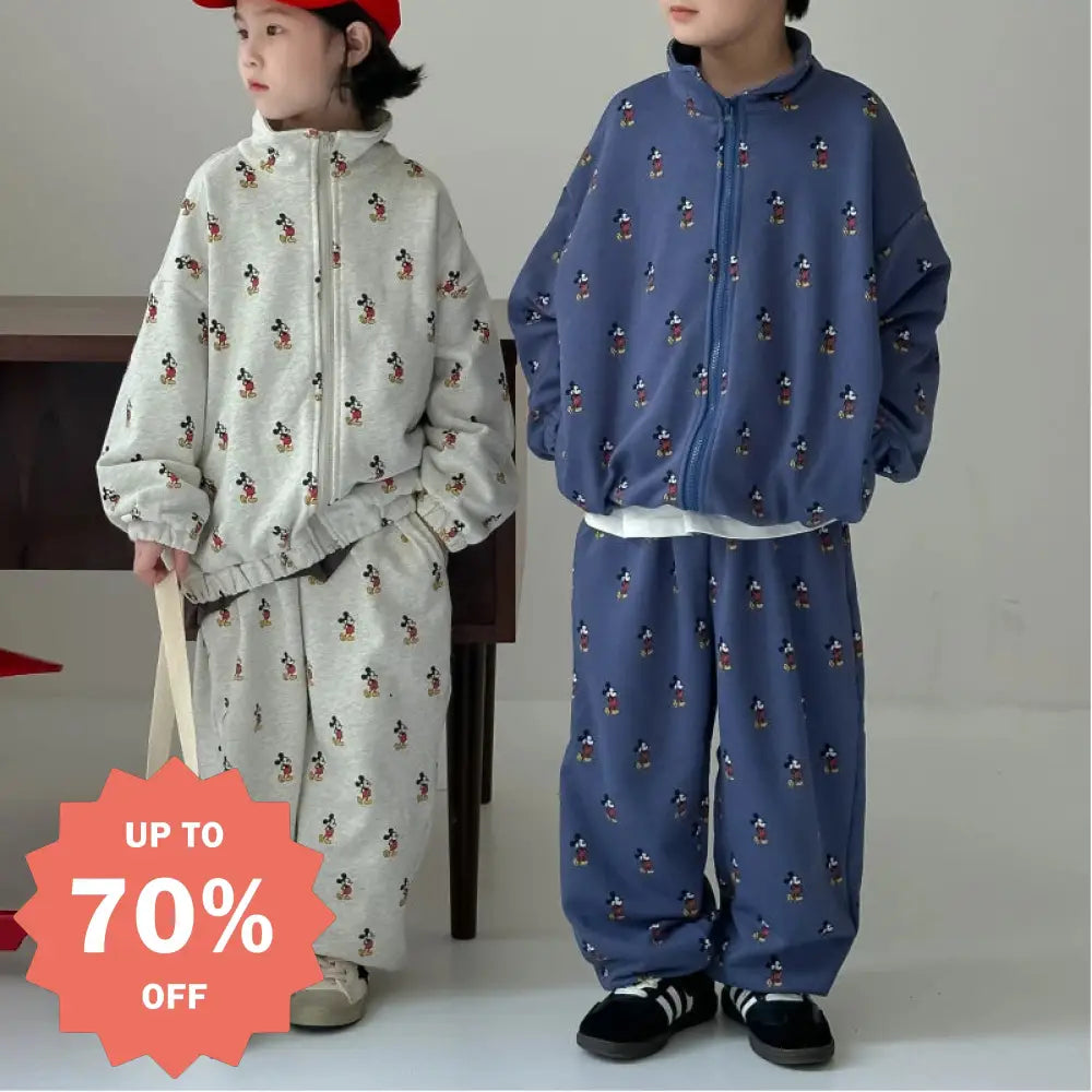 男の子 女の子 韓国風 秋服 春服 ミッキー柄 長袖 長ズボン セットアップ 上下セット 子供用 おしゃれ 可愛い ID4622 ベビー＆キッズ