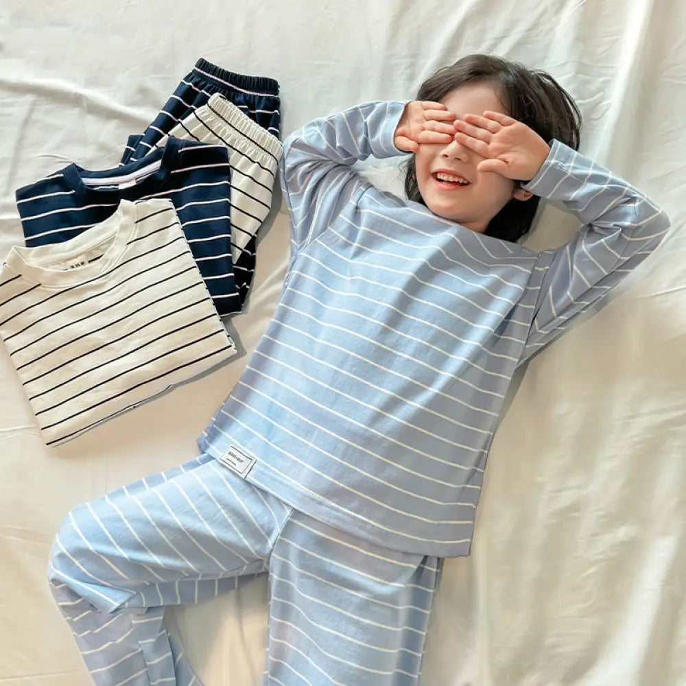 男の子 ストライプ コットン ルームウェア パジャマ パンツ 子供服 ID4351 ホワイト / 110cm