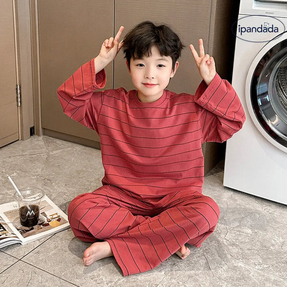 男の子 ストライプ ホームウェア セットアップ 春秋 韓国風 カジュアル ゆったり 長袖 プルオーバー パジャマ パンツ 快適 柔らかい おしゃれ ルームウェア ID4011 ベビー＆キッズ