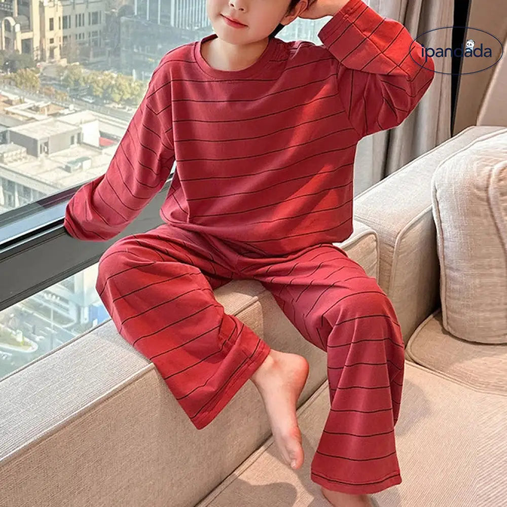 男の子 ストライプ ホームウェア セットアップ 春秋 韓国風 カジュアル ゆったり 長袖 プルオーバー パジャマ パンツ 快適 柔らかい おしゃれ ルームウェア ID4011 ベビー＆キッズ