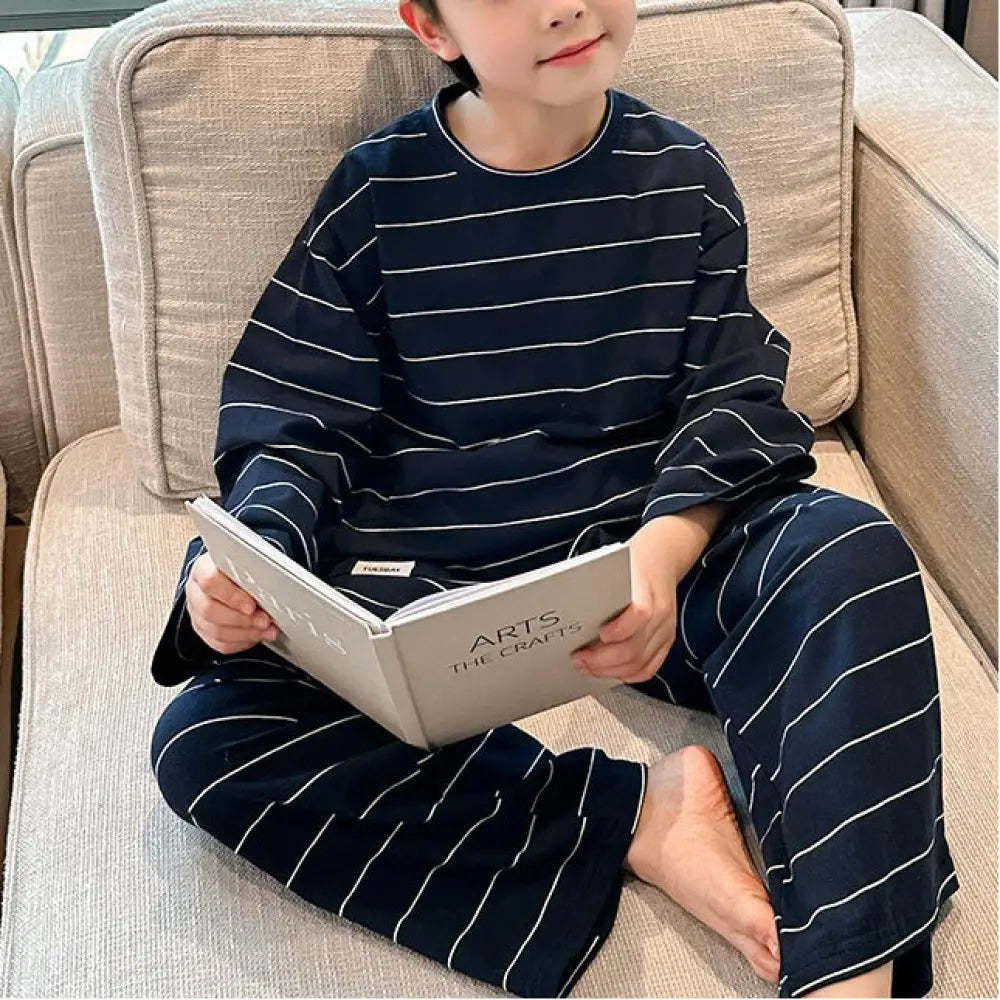 男の子 ストライプ ホームウェア セットアップ 春秋 韓国風 カジュアル ゆったり 長袖 プルオーバー パジャマ パンツ 快適 柔らかい おしゃれ ルームウェア ID4011 ベビー＆キッズ
