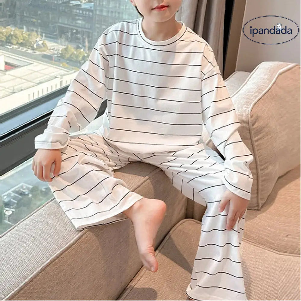 男の子 ストライプ ホームウェア セットアップ 春秋 韓国風 カジュアル ゆったり 長袖 プルオーバー パジャマ パンツ 快適 柔らかい おしゃれ ルームウェア ID4011 ベビー＆キッズ