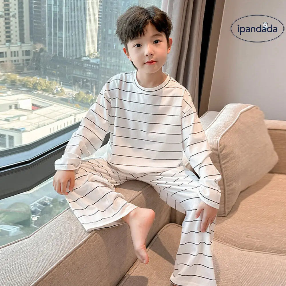 男の子 ストライプ ホームウェア セットアップ 春秋 韓国風 カジュアル ゆったり 長袖 プルオーバー パジャマ パンツ 快適 柔らかい おしゃれ ルームウェア ID4011 ベビー＆キッズ