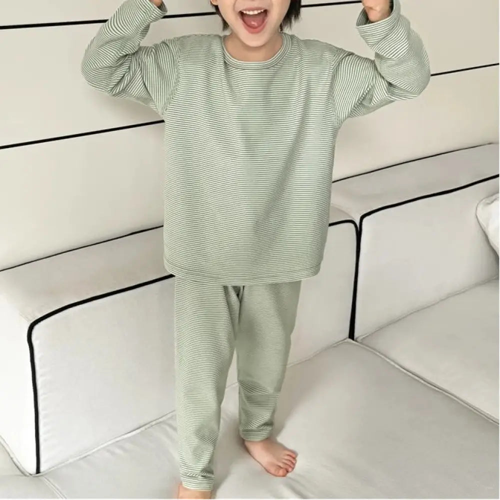 男の子 ストライプ パジャマ セット 子供用 シャツ パンツ 2点セット ID4352