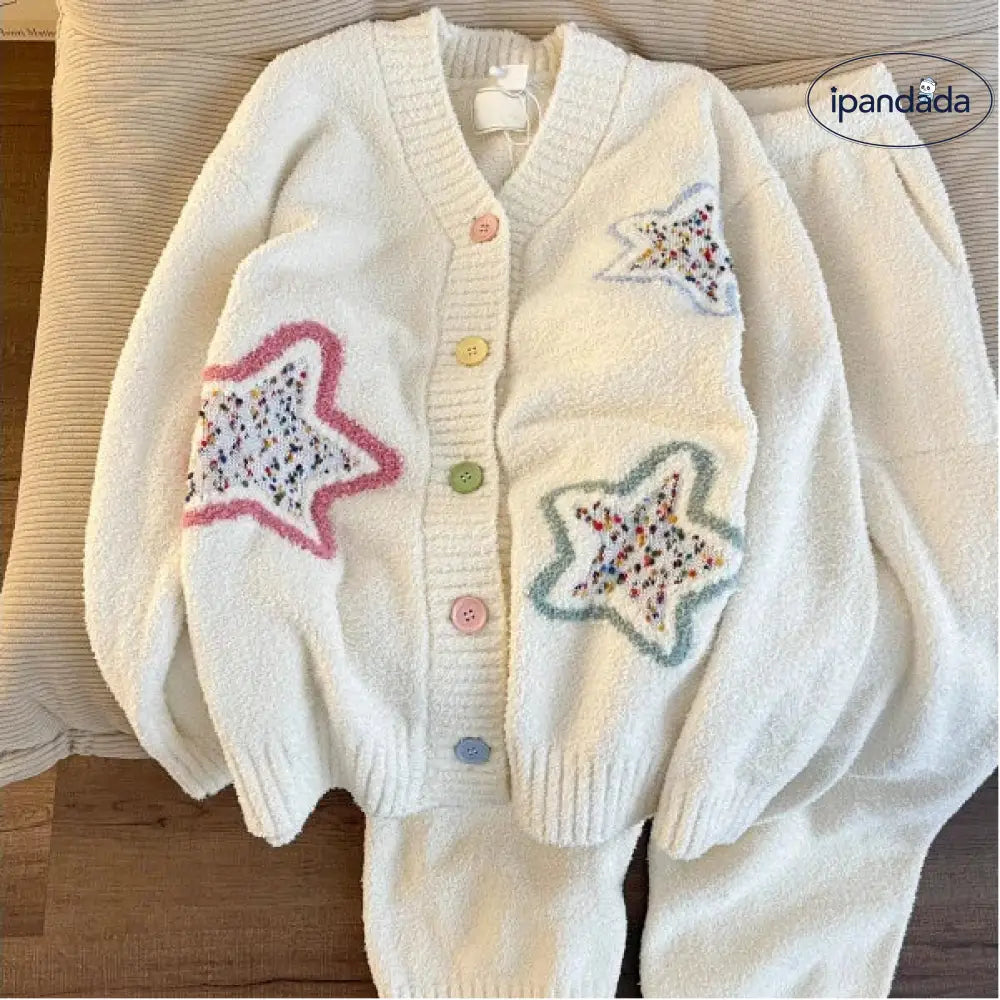 ニット フリース パジャマ レディース 秋冬 新作 厚手 大きいサイズ ルームウェア セット ID3228