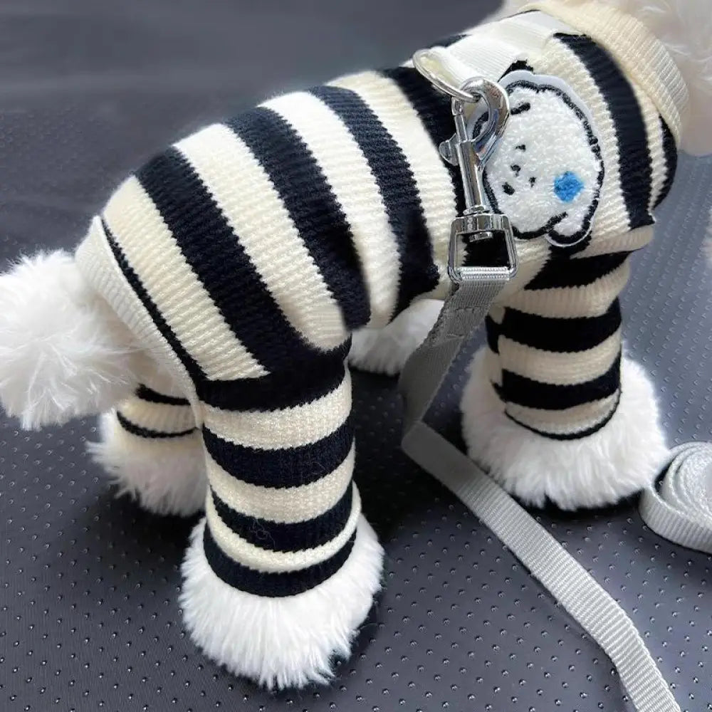 ニット ペットウェア 秋冬用 犬用 保温 ストライプ 四脚服 毛が抜けにくい テディベア ビションフリーゼ シュナウザー 小型犬用 ID2451