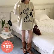 ニットセーター レディース トップス ルーズスタイル 可愛い ルームウェア スヌーピー 秋冬用 防寒 長袖 ゆったり プルオーバー チュニック クリスマスプレゼント ID3515 ホワイト / フリー 外出着＞トップス