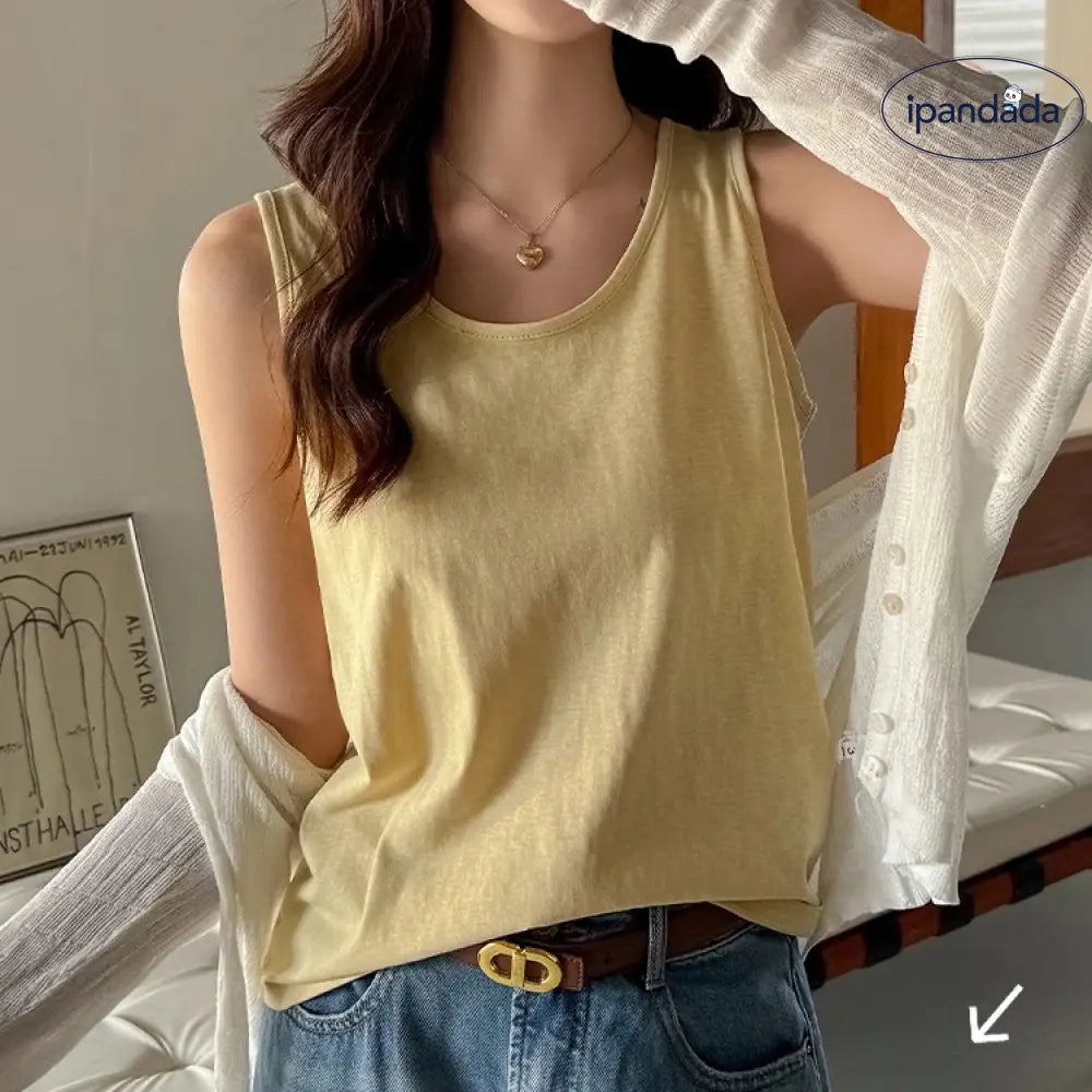 ID1303 【ノンスリーブタンク】綿麻混 春夏季 ゆったりシルエット バックレスクロス 脇肉カバー インナー・アウター兼用 おしゃれ レディース＞インナー