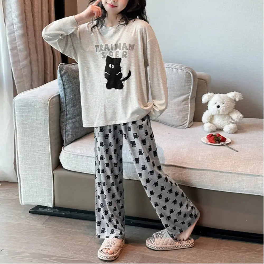 女児 かわいい ネコ柄 パジャマ セット 中大童 モダール 薄手 カジュアル アニメ ルームウェア ID2780