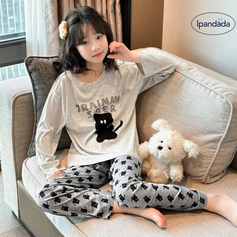 女児 かわいい ネコ柄 パジャマ セット 中大童 モダール 薄手 カジュアル アニメ ルームウェア ID2780