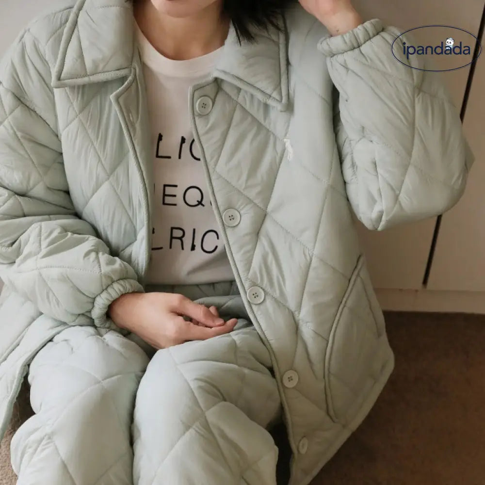 女性 パジャマ 冬 厚手 フリース 三層 キルティング カーディガン 保温 ルームウェア レディース コート 外出可能 セット ID2729