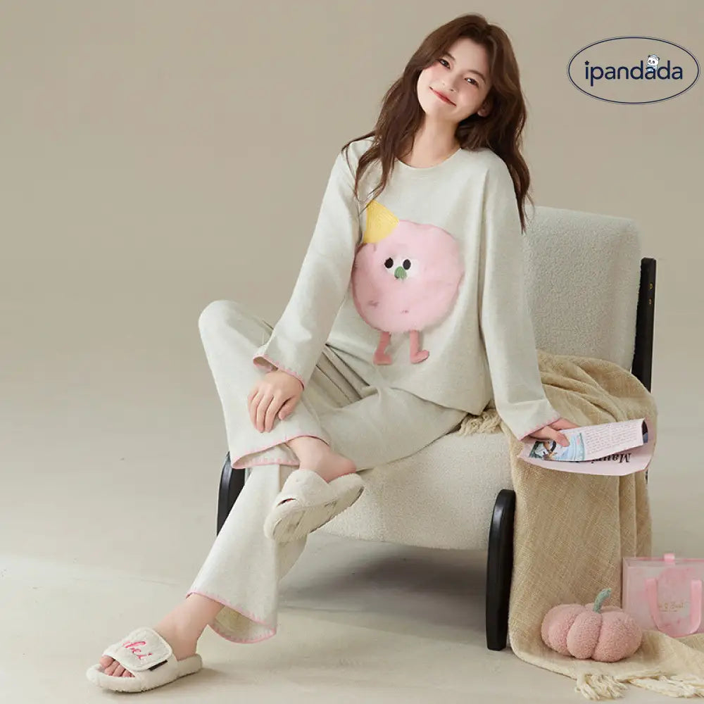 女性用 純綿 長袖パジャマ 春秋モデル 可愛いカートゥーン柄 少女スタイル 柔らかい ホームウェアセット ID3100 レディース＞セットアップ