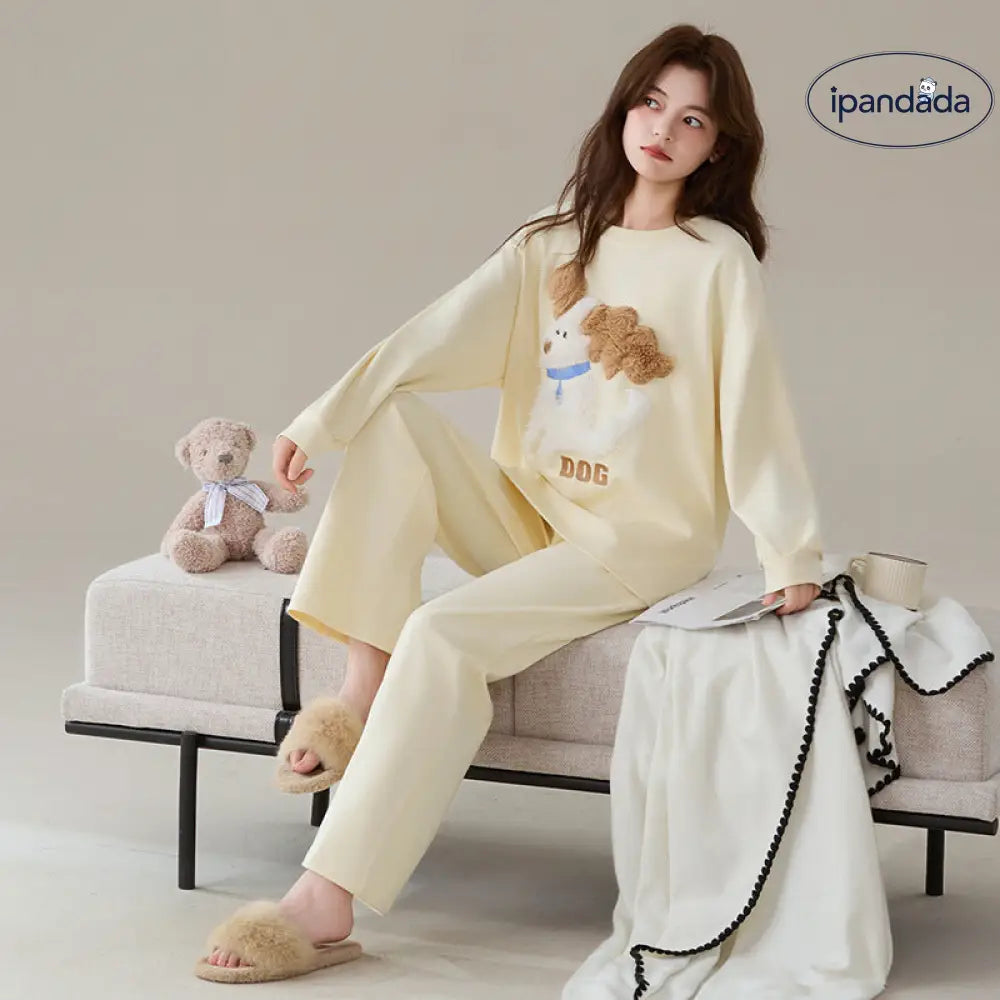 女性用 純綿 長袖パジャマ 春秋モデル 可愛いカートゥーン柄 少女スタイル 柔らかい ホームウェアセット ID3100 レディース＞セットアップ
