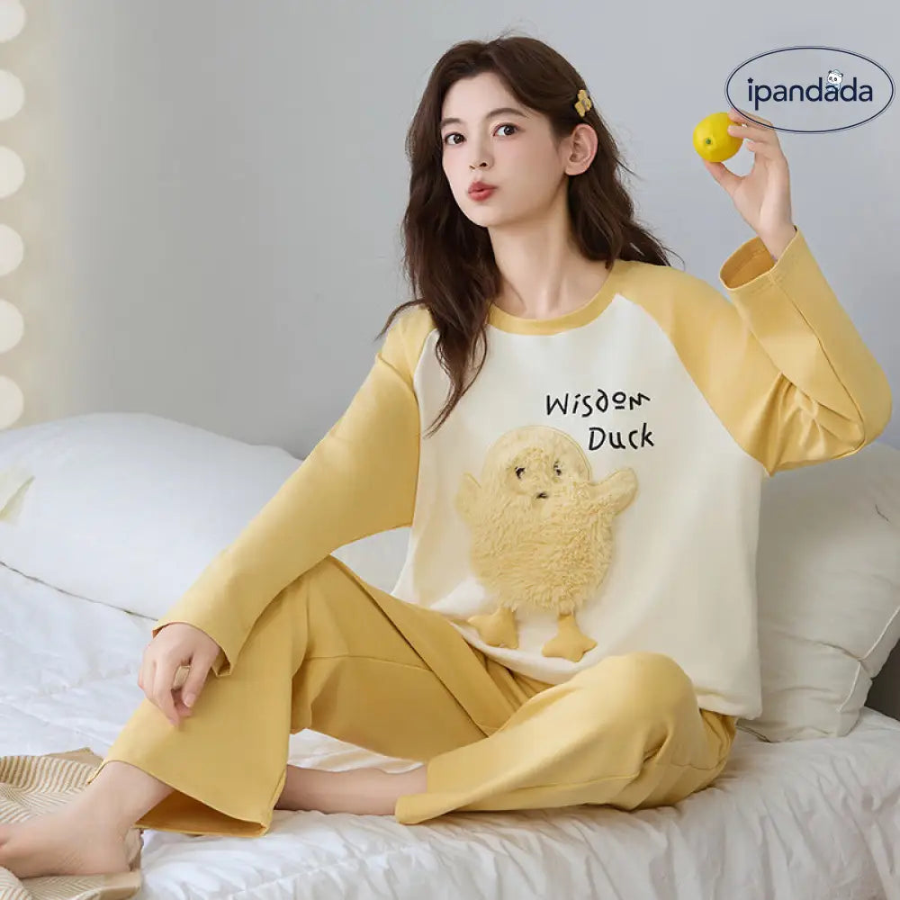 女性用 純綿 長袖パジャマ 春秋モデル 可愛いカートゥーン柄 少女スタイル 柔らかい ホームウェアセット ID3100 レディース＞セットアップ