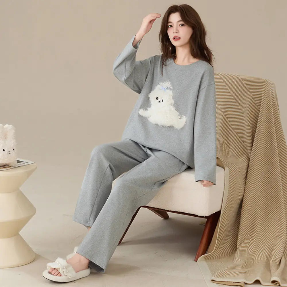女性用 純綿 長袖パジャマ 春秋モデル 可愛いカートゥーン柄 少女スタイル 柔らかい ホームウェアセット ID3100 タイプ② / M レディース＞セットアップ