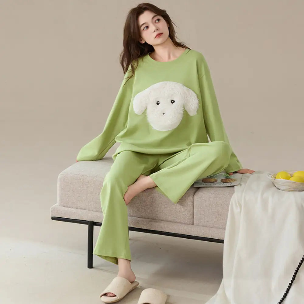 女性用 純綿 長袖パジャマ 春秋モデル 可愛いカートゥーン柄 少女スタイル 柔らかい ホームウェアセット ID3100 タイプ⑤ / M レディース＞セットアップ