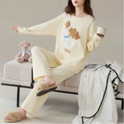 女性用 純綿 長袖パジャマ 春秋モデル 可愛いカートゥーン柄 少女スタイル 柔らかい ホームウェアセット ID3100 タイプ① / M レディース＞セットアップ