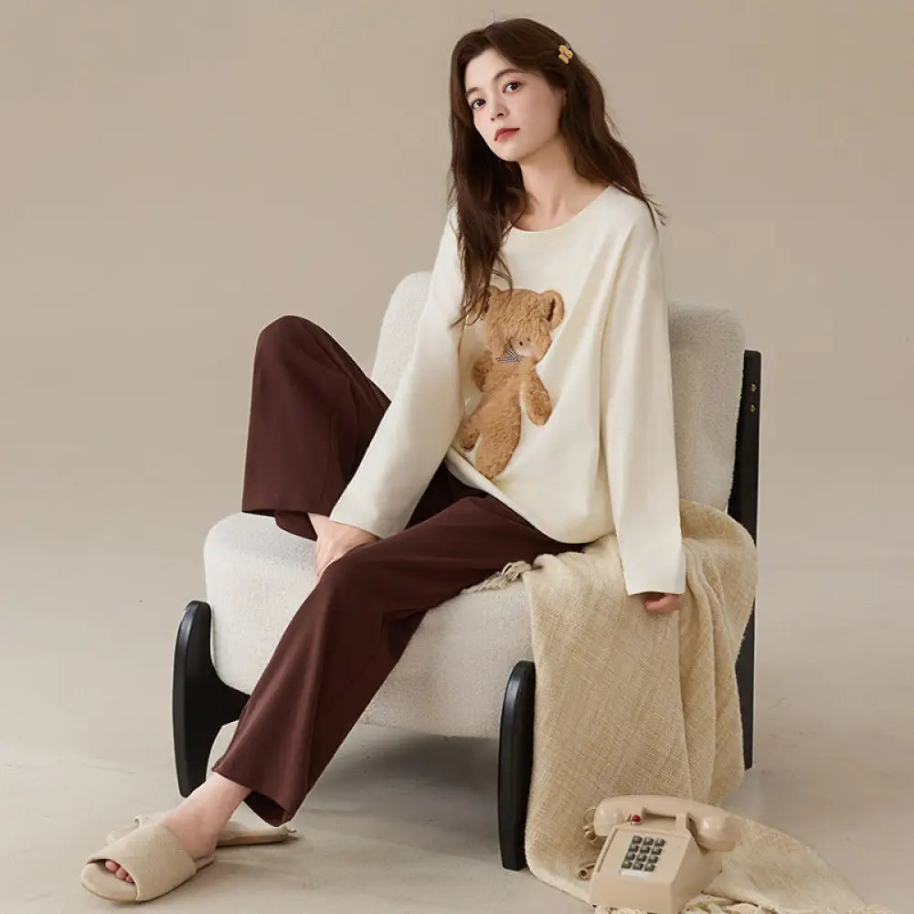 女性用 純綿 長袖パジャマ 春秋モデル 可愛いカートゥーン柄 少女スタイル 柔らかい ホームウェアセット ID3100 タイプ⑦ / M レディース＞セットアップ