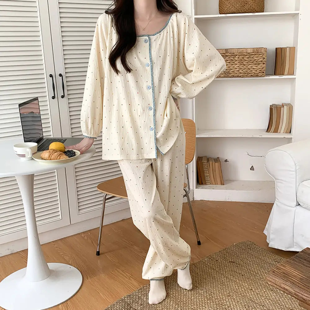 女性用 春秋 100% コットン 長袖 カーディガン 大きいサイズ 高級感 かわいい 動物柄 プリント ルームウェア 薄手 セット ID2104 タイプ④ / M レディース>セットアップ