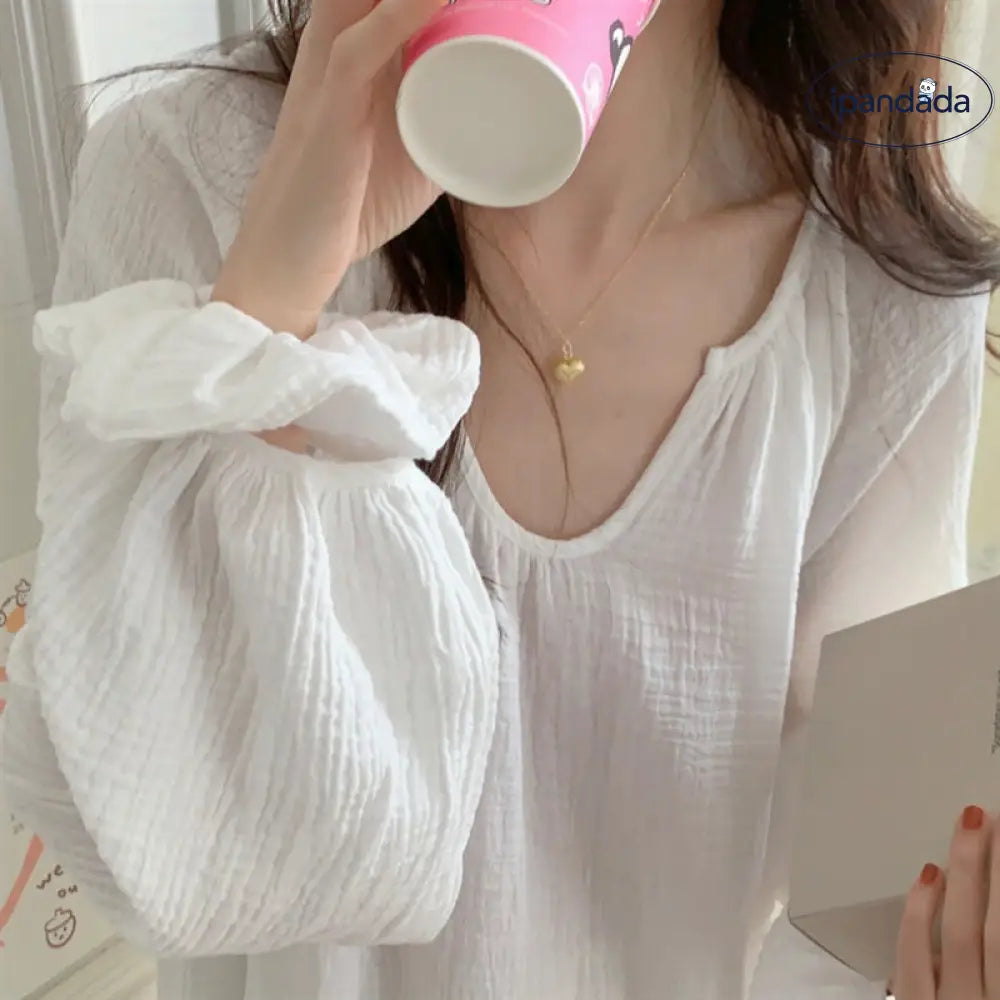 女性用 春秋 シンプル 深Vネック ゆったり 快適 長袖 パジャマ ガーゼ ルームウェア 部屋着 シンプル 秋 長いスカート かわいい ID2297