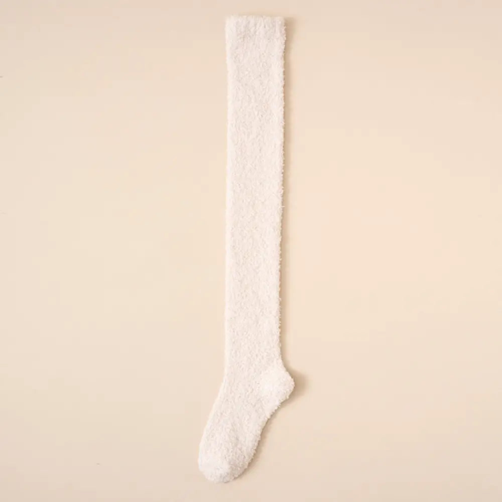 女性用 コーラルフリース ニーハイソックス 加绒加厚 高筒 毛抜けしない 秋冬モデル 保温 美脚効果 長筒ソックス ID3099 アイボリー / フリー インテリア雑貨＞ファッション雑貨