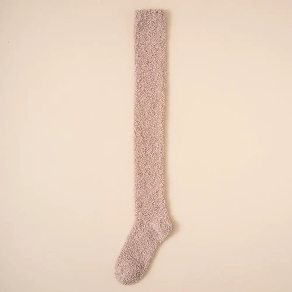 女性用 コーラルフリース ニーハイソックス 加绒加厚 高筒 毛抜けしない 秋冬モデル 保温 美脚効果 長筒ソックス ID3099 ベージュ / フリー インテリア雑貨＞ファッション雑貨