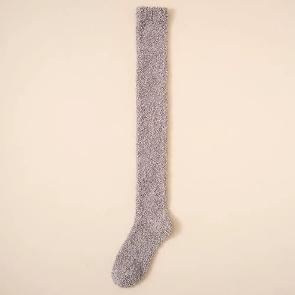 女性用 コーラルフリース ニーハイソックス 加绒加厚 高筒 毛抜けしない 秋冬モデル 保温 美脚効果 長筒ソックス ID3099 グレー / フリー インテリア雑貨＞ファッション雑貨