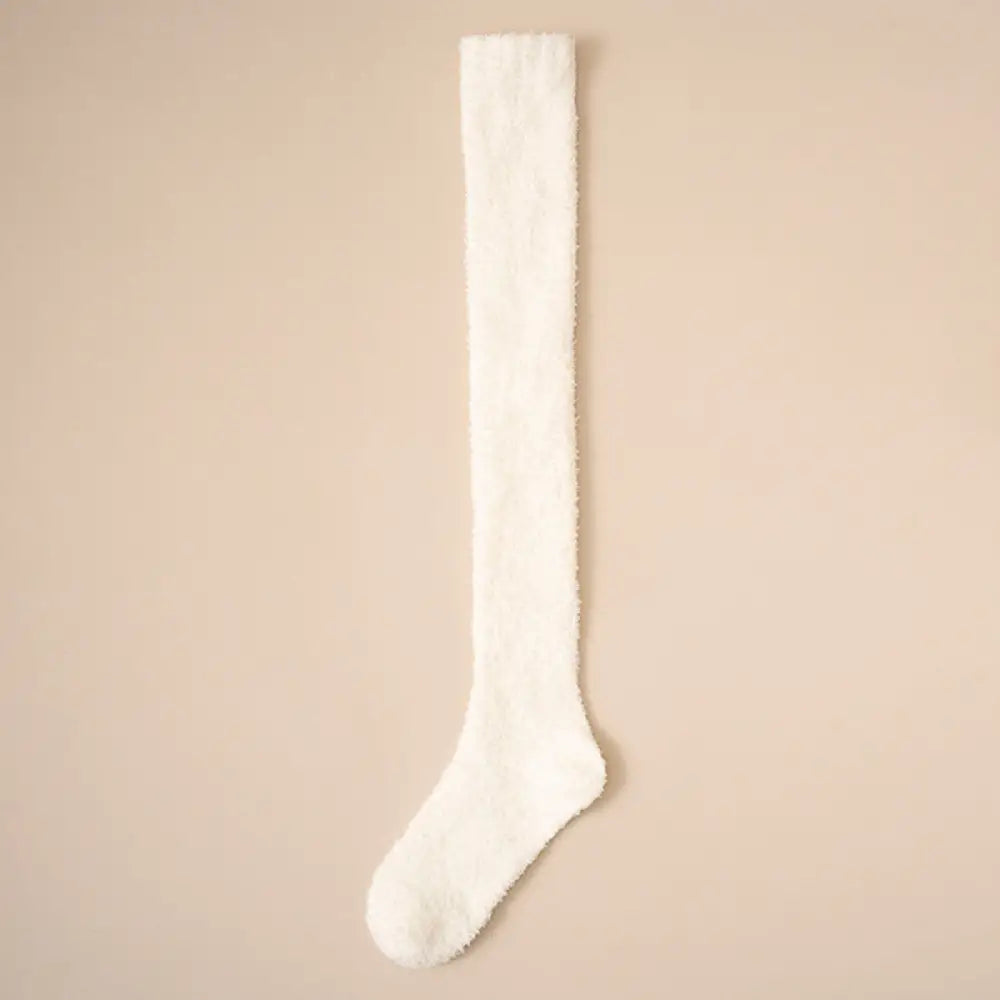 女性用 コーラルフリース ニーハイソックス 加绒加厚 高筒 毛抜けしない 秋冬モデル 保温 美脚効果 長筒ソックス ID3099 ホワイト / フリー インテリア雑貨＞ファッション雑貨