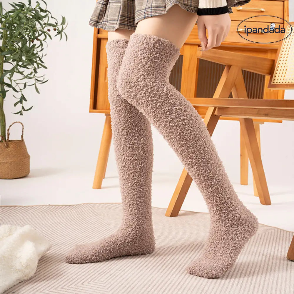 女性用 コーラルフリース ニーハイソックス 加绒加厚 高筒 毛抜けしない 秋冬モデル 保温 美脚効果 長筒ソックス ID3099 インテリア雑貨＞ファッション雑貨