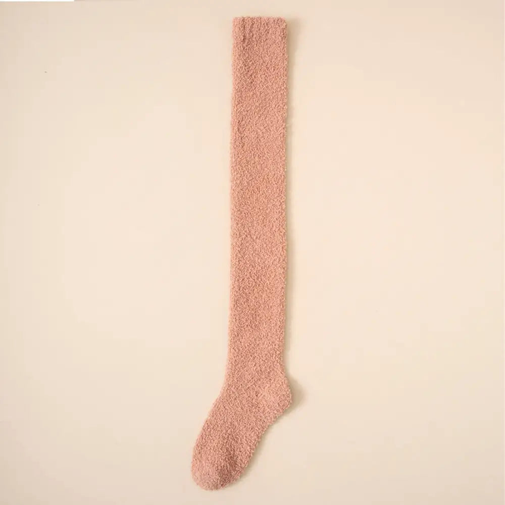 女性用 コーラルフリース ニーハイソックス 加绒加厚 高筒 毛抜けしない 秋冬モデル 保温 美脚効果 長筒ソックス ID3099 キャメル / フリー インテリア雑貨＞ファッション雑貨