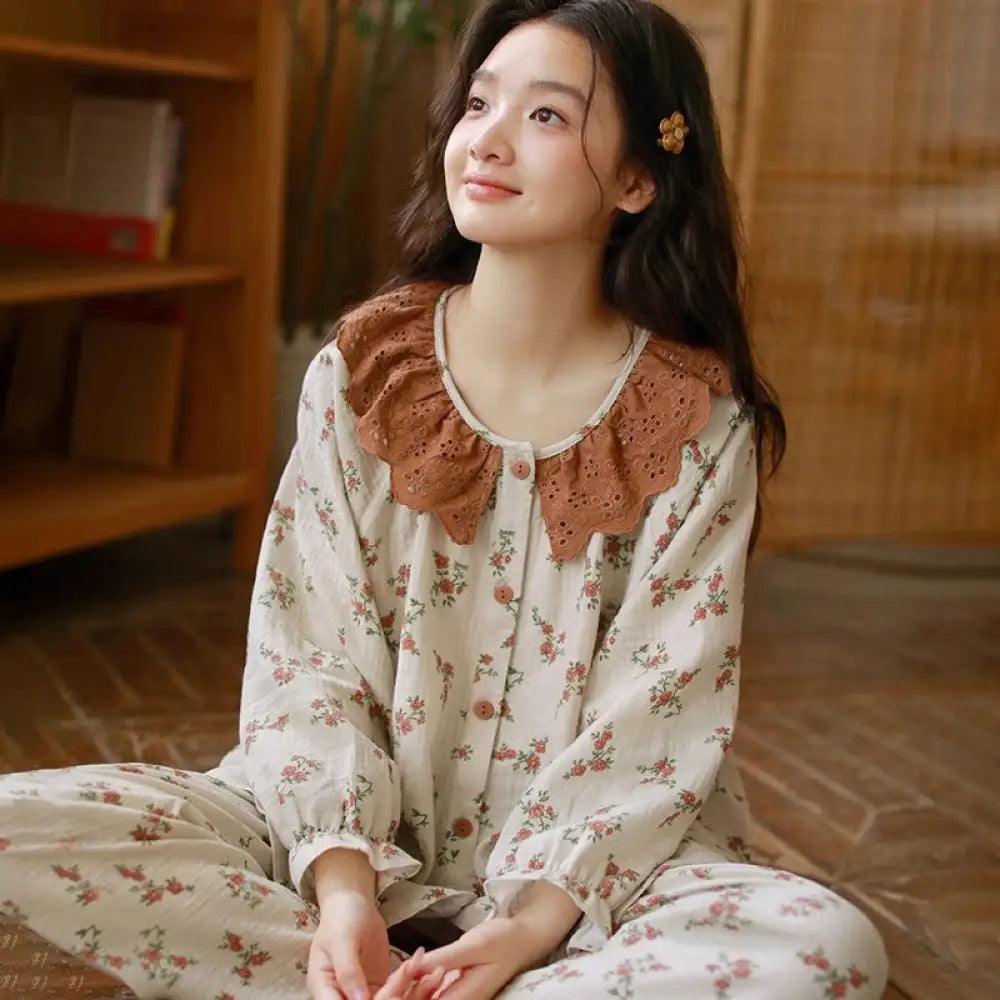 女性用 パジャマ 長袖 コットン 春秋 ルームウェアセット ID4656 - 写真通り / M