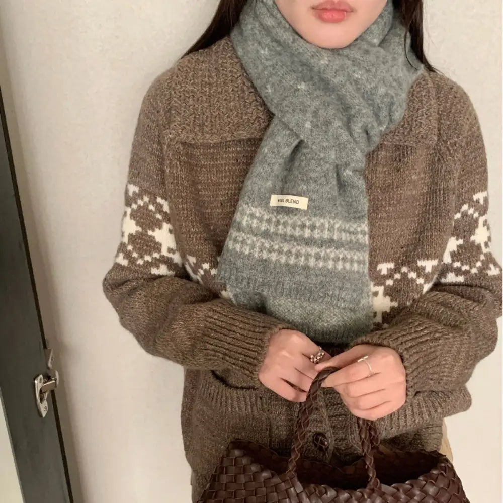 女性用 スカーフ ニット ウール 編み 冬 シーズン ファッション トレンド 保温 ネックウォーマー ID3269 グレー