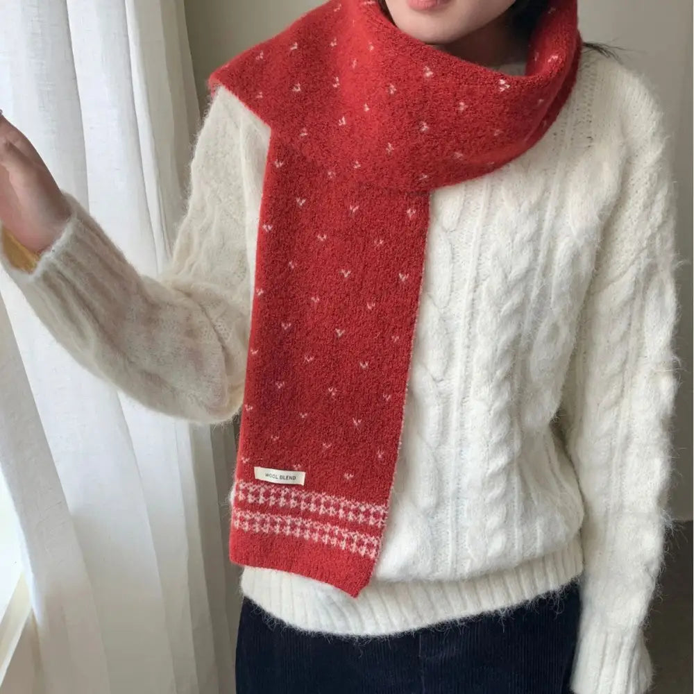 女性用 スカーフ ニット ウール 編み 冬 シーズン ファッション トレンド 保温 ネックウォーマー ID3269 レッド
