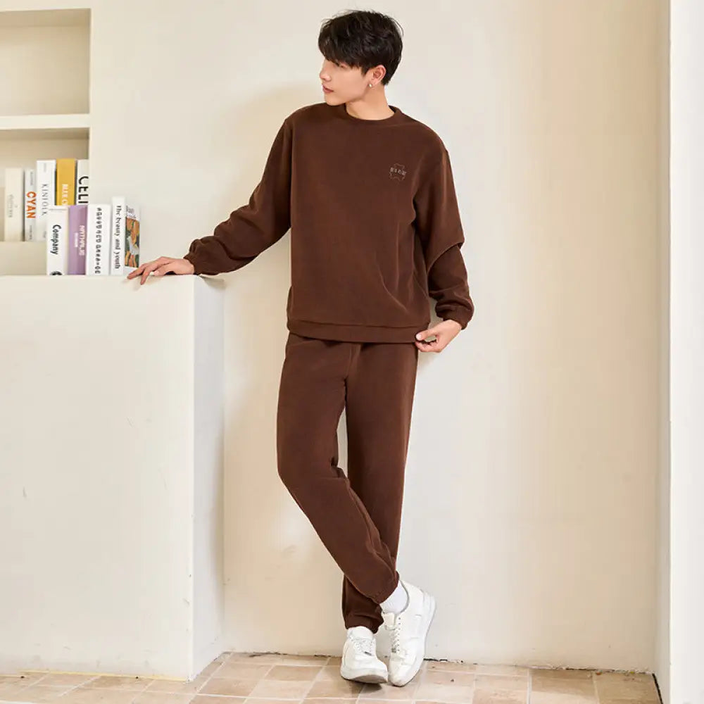 秋冬 新作 大きいサイズ クマ パジャマ セット メンズ 加フリース 厚手 外出可能 カップル 部屋着 メンズ ID2529 ブラウン / XL