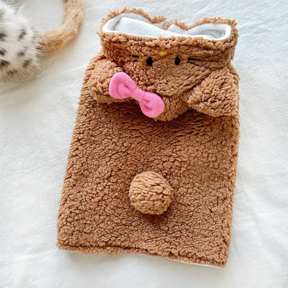 暖かい 犬 服 ペットウェア ペット用 ケープ テディ ポメラニアン ウェスティ 冬用 フリース コート ケープ 猫犬用 秋冬猫服 ID3729 ブラウン / XS ペット用品＞ウェア