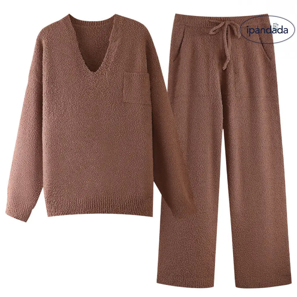 暖かいフリース カップル ハーフフリース 厚手ルーズ 男女兼用 ホームウェアセット 冬 ID2950