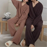 暖かいフリース カップル ハーフフリース 厚手ルーズ 男女兼用 ホームウェアセット 冬 ID2950