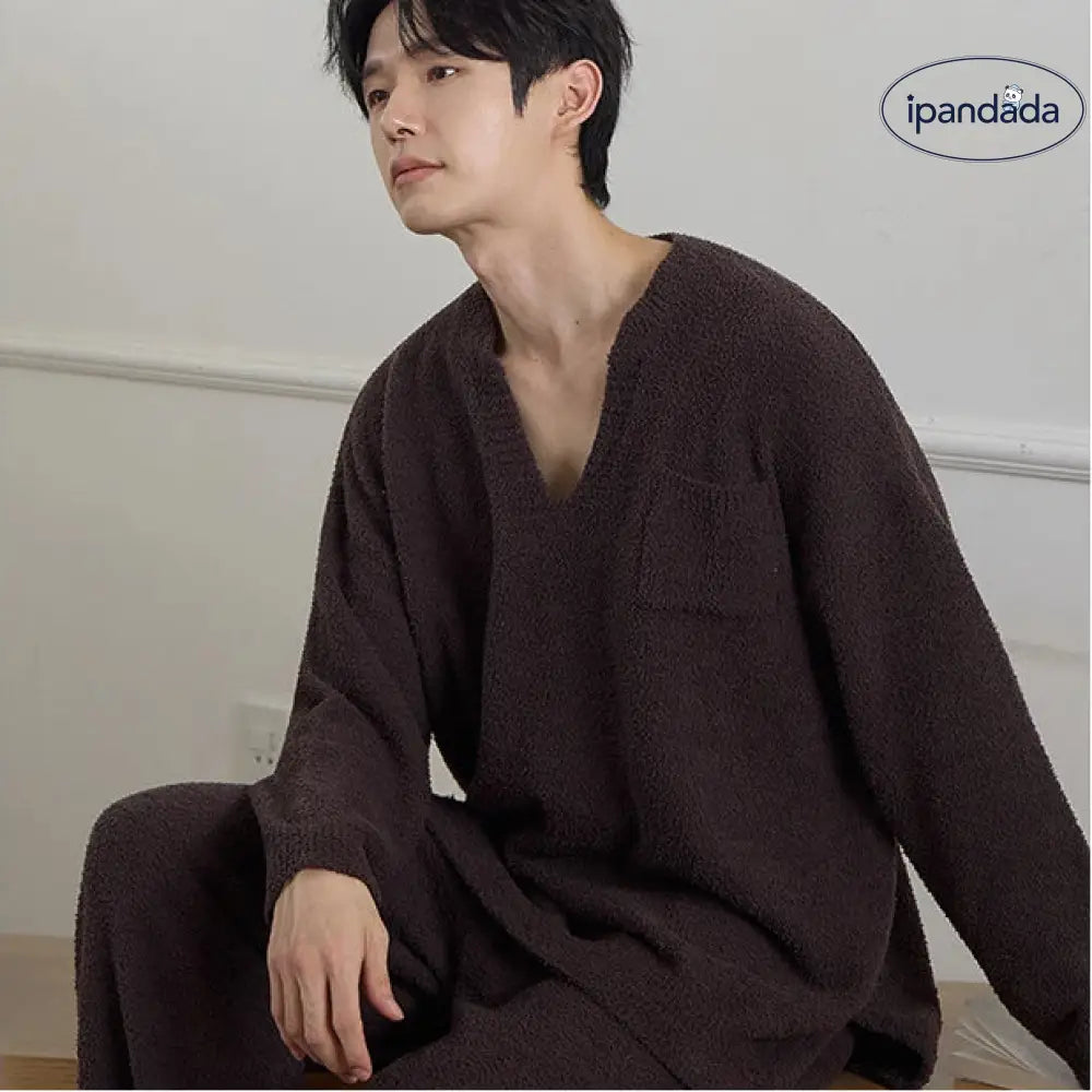 暖かいフリース カップル ハーフフリース 厚手ルーズ 男女兼用 ホームウェアセット 冬 ID2950