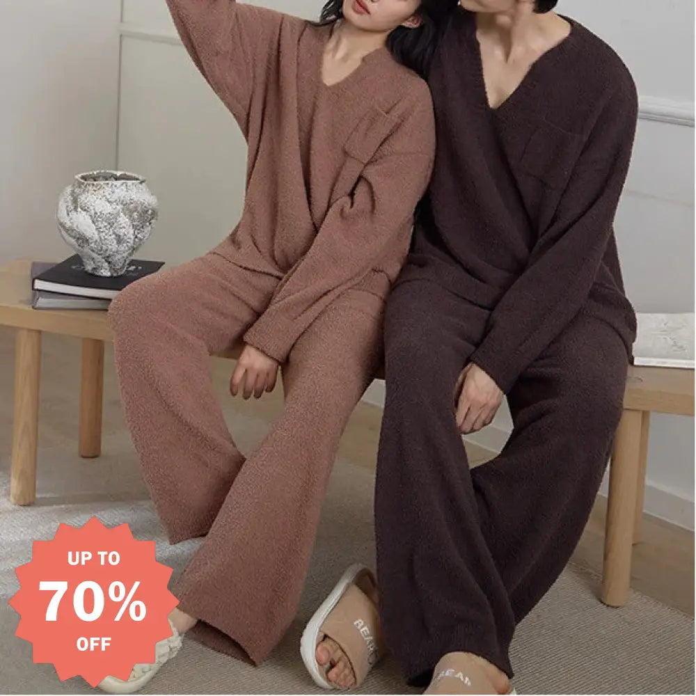 暖かいフリース カップル ハーフフリース 厚手ルーズ 男女兼用 ホームウェアセット 冬 ID2950